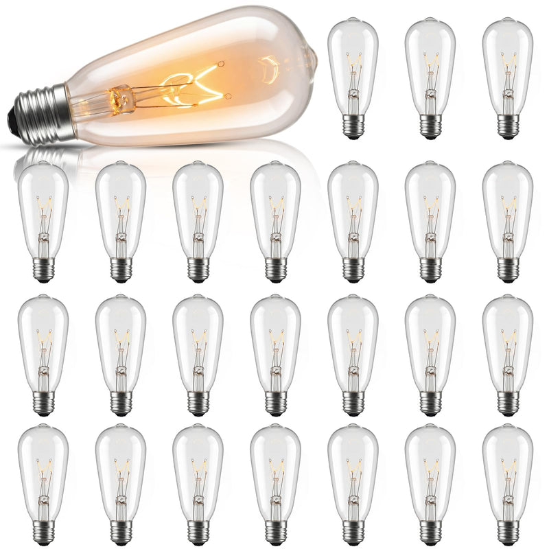 25-Pack ST40 Replacement Light Bulbs, 7W E17 Intermediate Base Edison Bulbs, Clear Glass Incandescent Waterproof Bulbs for Outdoor Patio Bistro Backyard String Lights, 2200K Warm White 25