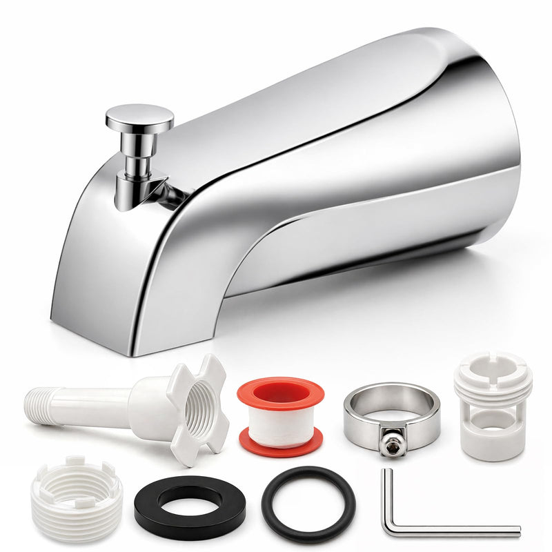 Universal Bathtub Faucet with Diverter, Tub Spout Replacement Fits 1/2" Slip-on Copper Pipe and 1/2" & 3/4" IPS Threaded, Bathroom Tub Faucet Set with Adapters and Hex Wrench (Chrome) Chrome