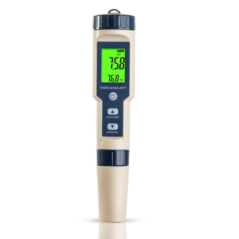 Pool Salinity Tester & pH Meter,Digital 5-in-1 Water Meter (Salt, pH, Temp, EC and TDS) -High Accuracy, Suitable for Swimming Pools, Hot Tubs, Aquariums,Hydroponics and Drinking Water