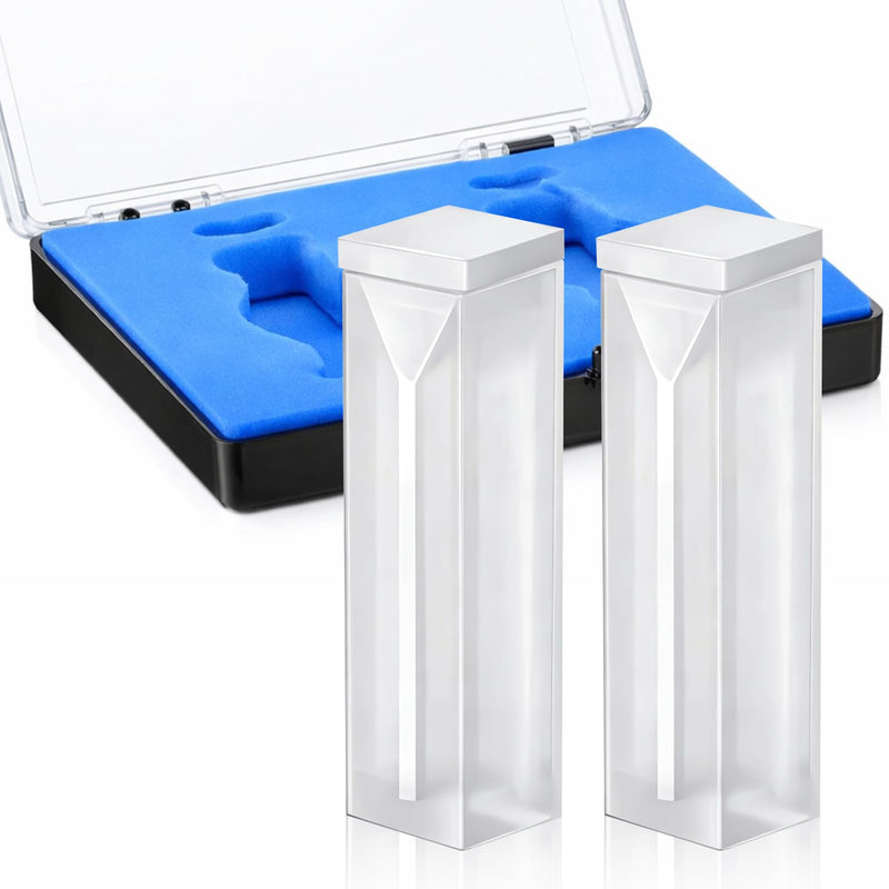 Xuhal 2 Pcs UV Quartz Cuvettes for Spectrometer Standard Quartz Cells - 0.35 ml Double-Sided Polishing Cuvettes with Sealing Cover and 2 Optical Windows, Spectral Range 190-2500 nm, Pathlength 10 mm