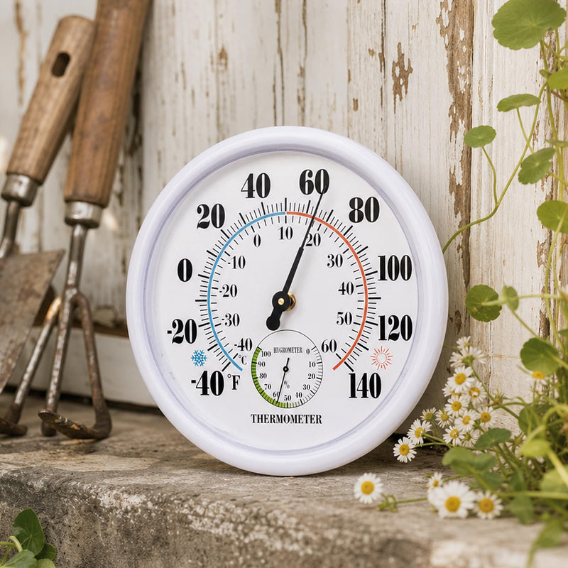 Outdoor Thermometer Waterproof, 10 Inch Large Wall Mount, Easy to Read Outdside Thermometer Hygrometer, Analog Temperature Humidity Gauge for Indoor, Patio, Garden, Garage, White