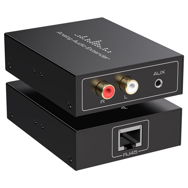 Analog Audio Extender RCA 3.5MM Stereo Over Ethernet LAN Single Cat5e/6 Cable, up to 1640FT/500M No External Power Required for Home Theater Church AMP Long Distance Audio Transmission Black