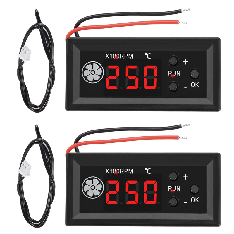 2pcs 4-Wire PWM Fan Temperature Controller (12V 3A) Fan Speed Controller with 1 Black Terminal Wire, Digital Display ℃ Temperature Controlled Governor, Dual-Display Fan Governor