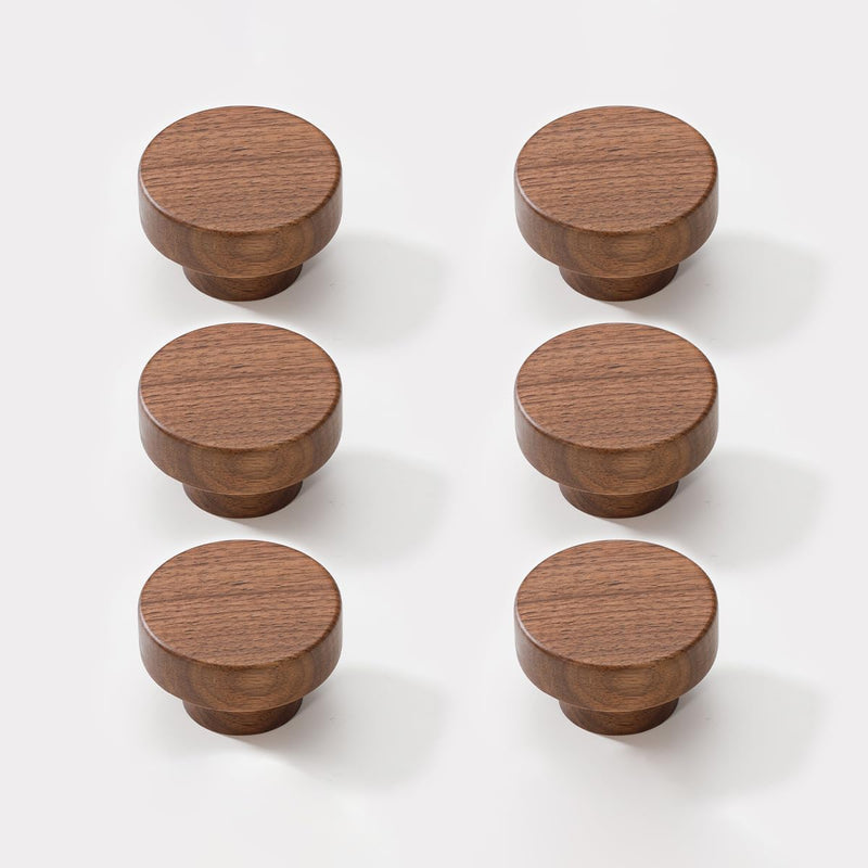 6 Pack Walnut Wood Single Hole Wood Kitchen Pulls Cabinets Furniture Pull for Dresser Wardrobe Cupboard Drawer Knobs 6