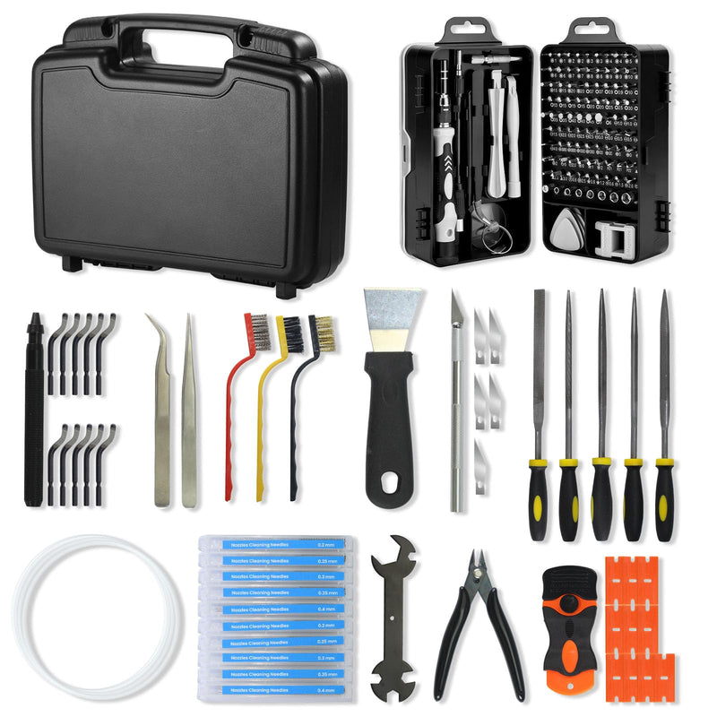 170PCS 3D Printer Tool Kit with Precision Screwdriver Set, 3D Printing Accessories for Cleaning & Finishing, Includes Nozzle Cleaning Needles, Deburring Tool, Engraving Knife, Metal Files, PTFE Tube C