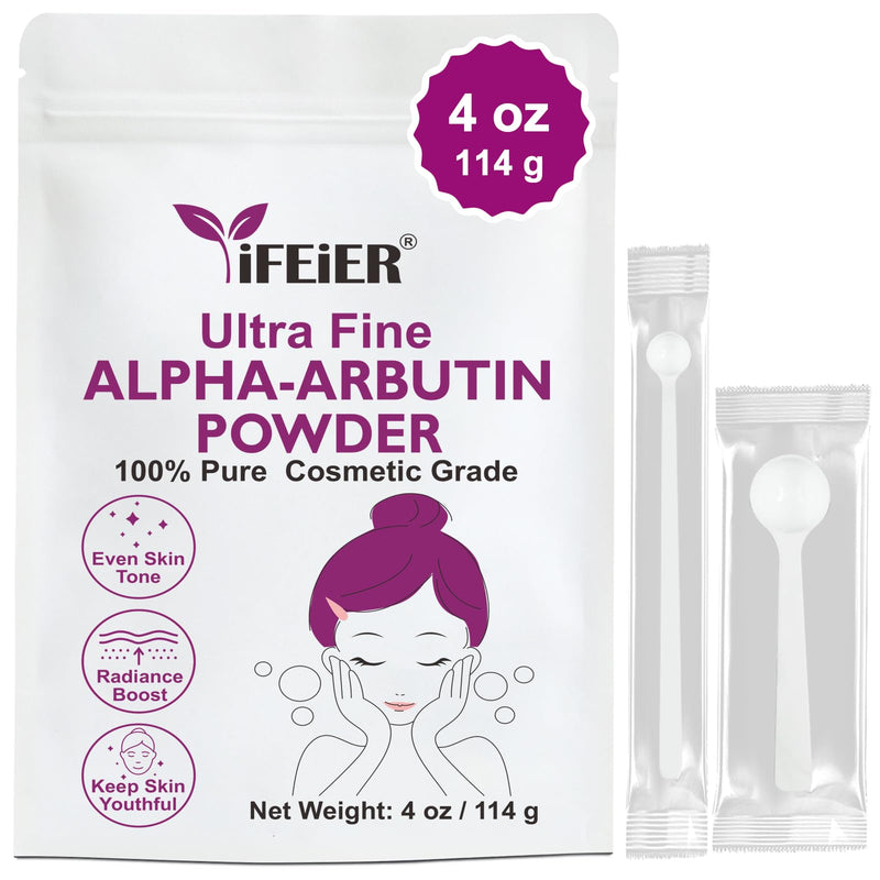100% Pure Alpha Arbutin Powder for Skin 4 oz (114g), Nano-Grade Ultra-Fine Powder for excellent water solubility, Cosmetic Grade α-Arbutin for DIY Skin Care Formulations 4oz (114g)