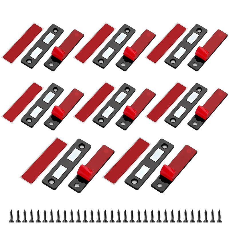 Magnetic Door Catch, 8 Pack Adhesive Cabinet Magnets for Closure, Black | Ultra-Thin Strong Magnetic Door Latch for Closets & Drawers, Stainless Steel Cabinet Latch Easy to Install