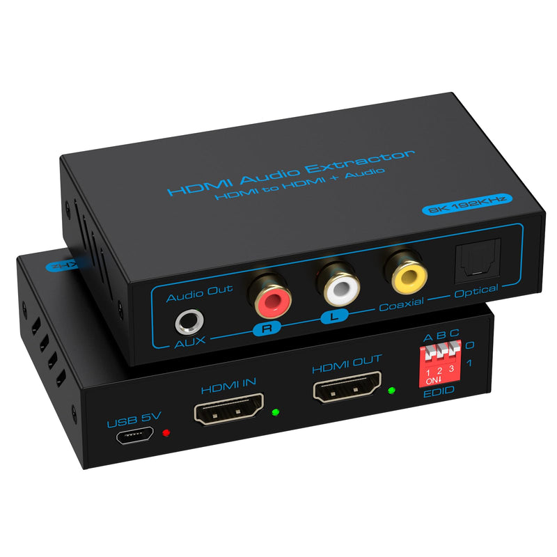 8K 60Hz HDMI Audio Extractor 4K 120Hz HDMI to Optical Coaxial AUX Converter Supports HDCP Digital DTS 5.1 EDID Management PCM 2.0 for Fire TV PS4 PS5 Xbox