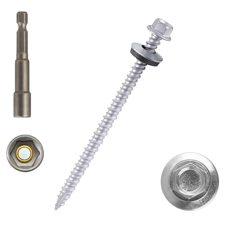 150Pcs Metal Roofing Screws #10x3 Waterproof Screws for Roof Repair | Silver Hex self-Tapping Screws EPDM Waterproof Screw Galvanized Anti-Rust Metal to Wood Siding Screw Hex Socket Included #10x3" 150