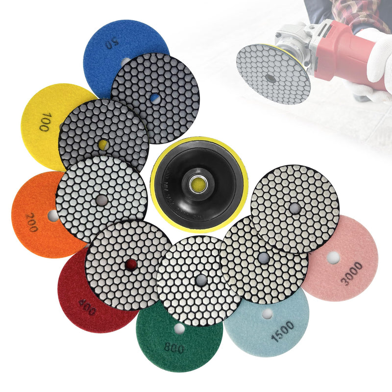 Dry Diamond Polishing Pads,7 Inch Polishing Pads Set of 8 Pieces Plus with 5/8”-11 Backer Backing Plate for Granite Concrete Marble Quartz Stone Countertop Polishing 7 INCH
