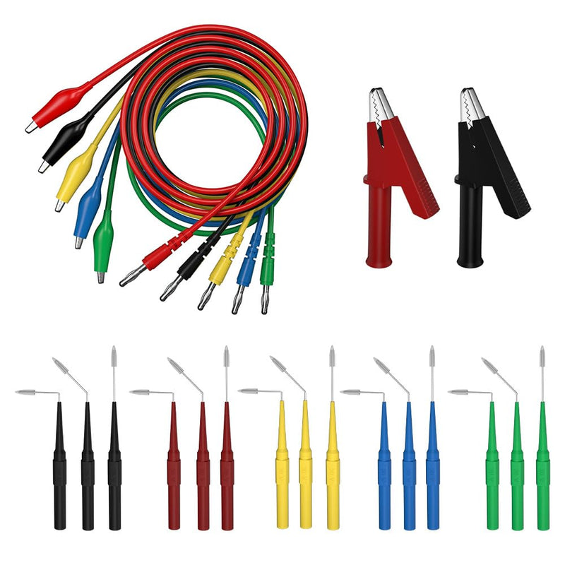 22 PCS Back Probe Kit,Stainless Steel Automotive Test Probes with 3 Styles (Straight,90°,135°), 4mm Banana Plugs & Alligator Clips for Car Connector,Sensor and Fuel Injector Testing,Up to 30V | 3 Angles (Straight/90°/135°), 4mm Banana Plugs, 30V for Ca...