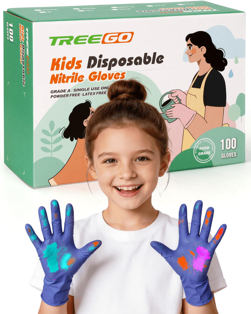 TREEGO Kids Disposable Nitrile Gloves, Lavender, Latex Free, 100 Count Lavender 100 X-Small