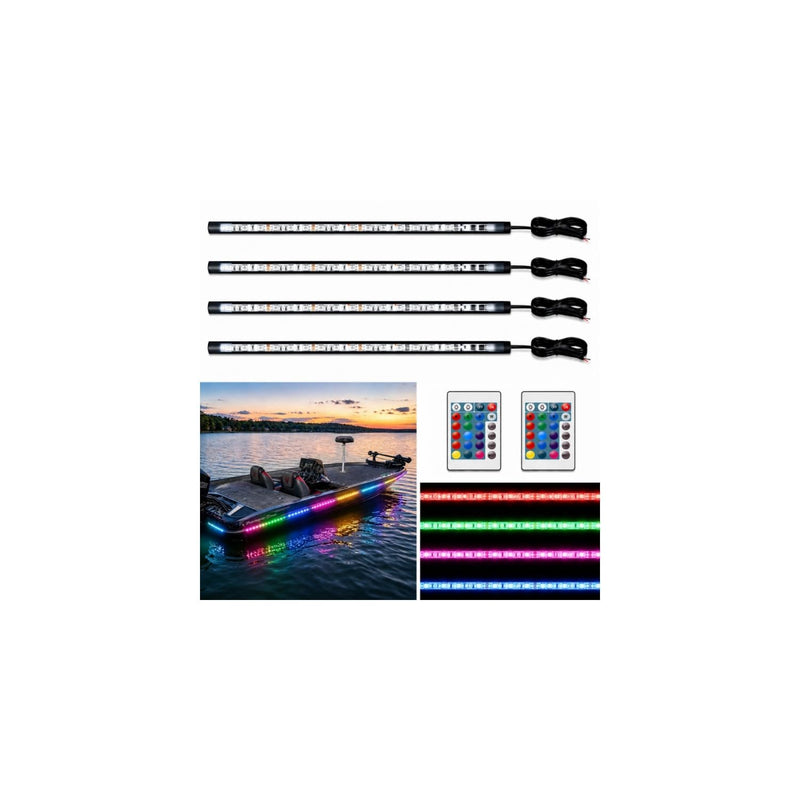 Boat Marine Led Strip Lights RGB, 12V 4 Pcs 20'' Waterproof Boat Interior Light, Built-in Controller, Night Fishing Light, Super Bright Boat Deck Courtesy Lighting for Pontoon Bass Boats Kayak 20 inch