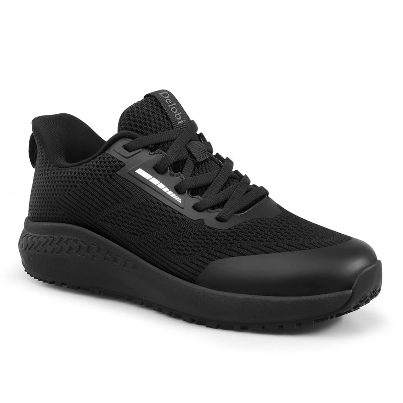 Non Slip Shoes for Women Food Service Slip Resistant Work Shoe Restaurant Chef Kitchen Hospital Staff Walking Sneakers Breathable Lightweight with Lace Up Design 7 Black White