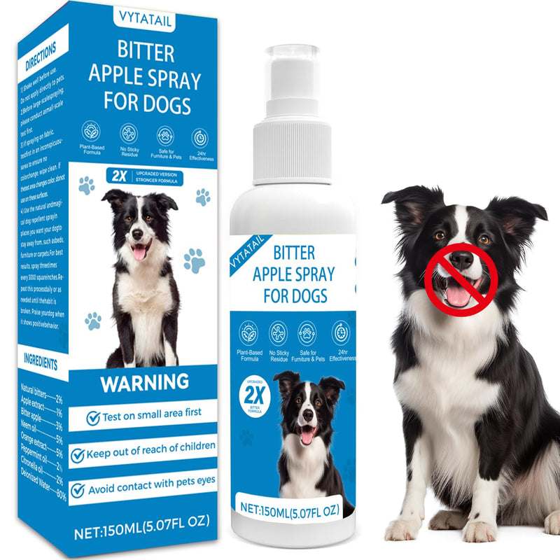Natural Bitter Apple Spray for Dogs–Upgraded Double Bitter Extract, Alcohol-Free. Stops Chewing on Furniture, Shoes & More. Pet-Safe for Indoor/Outdoor use. 150ml