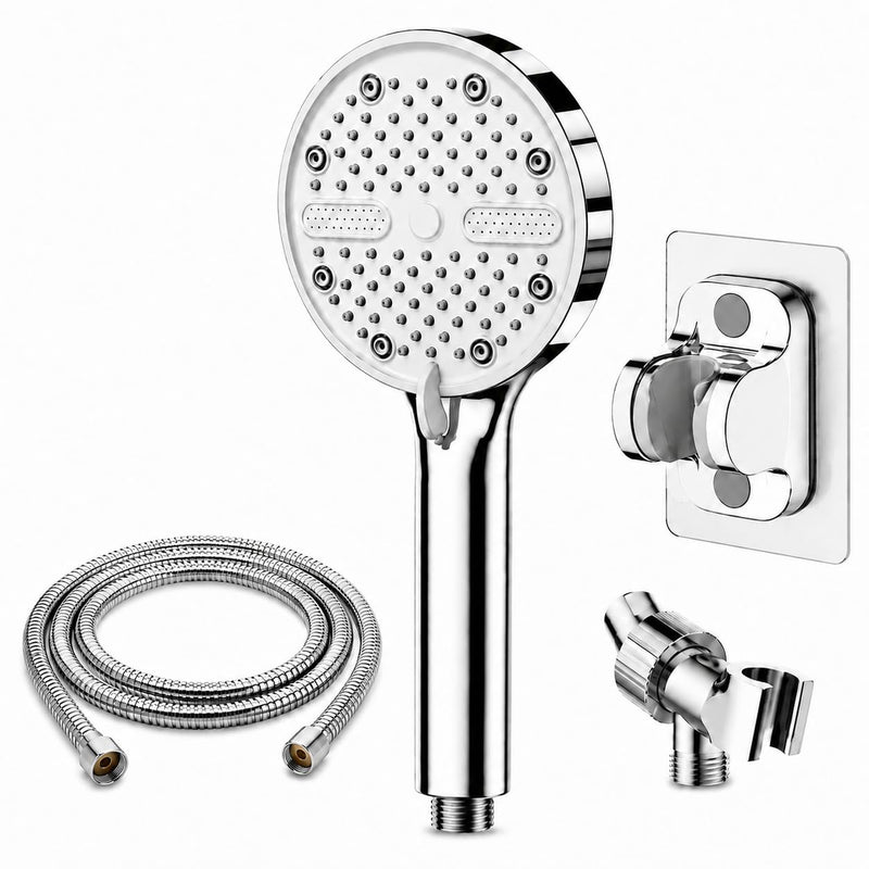 Handheld Shower Head, FunnyAir High Pressure Showerhead with 5 Spray Modes, 59 Inch Stainless Steel Hose, Dual 360° Adjustable & Adhesive Brackets, Ideal for Low Water Pressure Home, Apartment Chrome