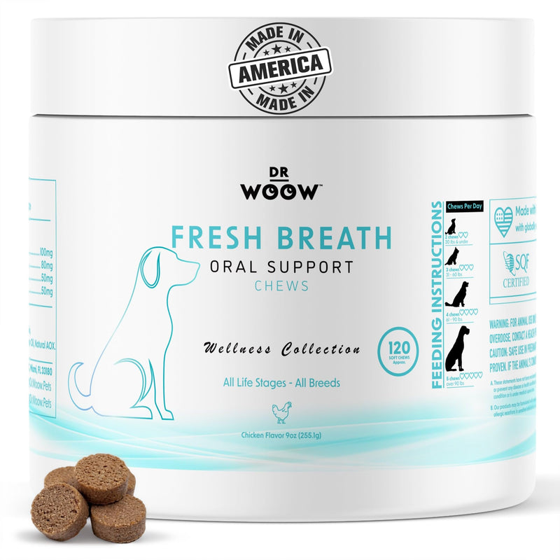 Fresh Breath Dental Chews for Dogs (120 Soft Chews) – Oral Care & Bad Breath Support – Turkey Tail Mushroom, Parsley & Kelp – Daily Teeth & Gum Support – Made in USA – Dr. Woow Fresh Breath Dental