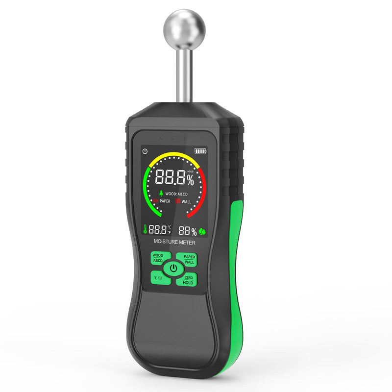 Pinless Moisture Meter, Non-Destructive Spherical Probe Moisture Tester for Wood, Drywall, Concrete & Masonry, Digital Water Leak Detector for Household & Construction Use