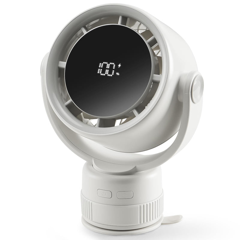 Desk Fan - 120° Oscillating Portable Table Fan, Rechargeable Wall Mount Air Circulator with Twist-Lock Suction Cup for Kitchen, Bathroom, Office and Travel, White