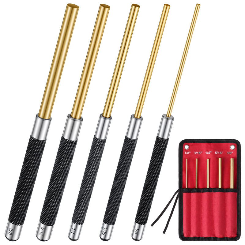 5 Pcs Brass Punch Set 1/8" 3/16" 1/4" 5/16" 3/8" Precision Brass Drift Non-marring Roll Pin Punch Set & Storage Bag for DIY Automotive Gunsmithing Mechanical 1/8" 3/16" 1/4" 5/16" 3/8" No Hammer