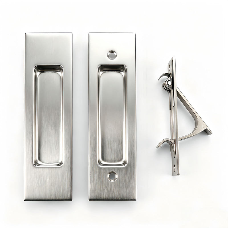 6 in Pocket Door Pulls& Edge Pull Set Solid Wood Sliding Door Hardware Kit, Rectangular Recessed Flush FingerHandle, Used for Pocket & Barn Doors Brushed Stainless Steel 3-piece Set Brushed Stainlless Steel
