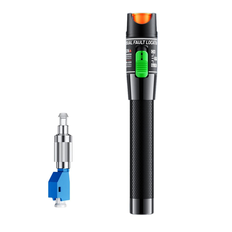 Visual Fault Locator, Fiber Optic Cable Tester Pen, VFL Red Light Tool with FC to LC Adapter & 2.5mm Universal Connector (Black, 30 KM) Black