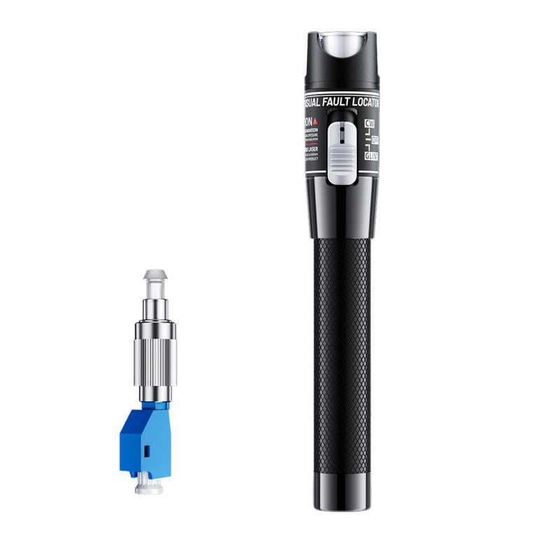 Visual Fault Locator, Fiber Optic Cable Tester Pen, VFL Red Light Tool with FC to LC Adapter & 2.5mm Universal Connector (Black, 80 KM) Black
