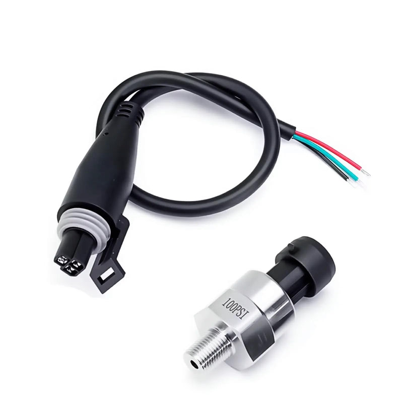 100 PSI Stainless Steel Pressure Transducer Sensor 1/8" NPT Thread with Connector Harness for Oil, Fuel, Air & Water