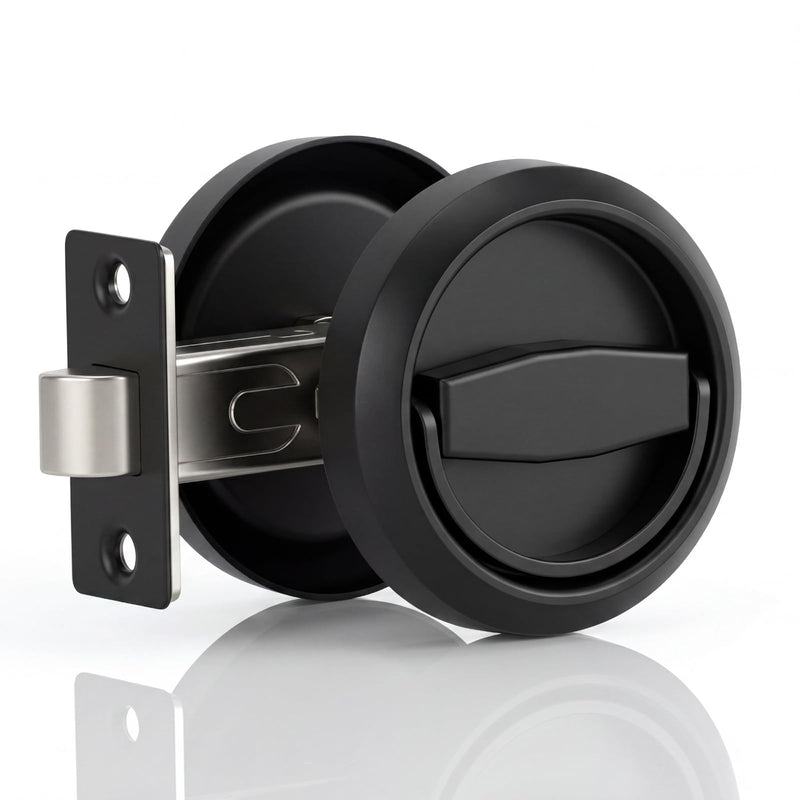 Low Profile Door Knob, Flat Door Knob for RV & Narrow Space, Easy Install Flush Door Knobs, No Key Passage Latch for Standard US Interior Doors, Matte Black 1 Pack