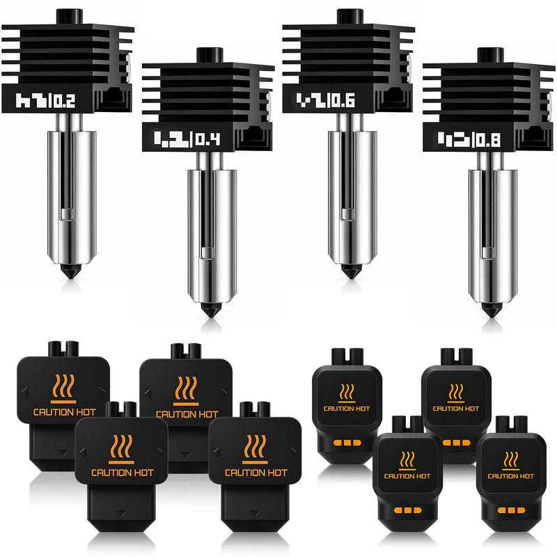 4Pcs P2S Hotend with 0.2/0.4/0.6/0.8mm Bambu Lab P2S/H2D/H2S/H2C Hardened Steel Nozzle, Quick Swap Precision 3D Printer Extruder Hot End Kit with 8 Silicone Cover Socks 4PK 0.2/0.4/0.6/0.8mm