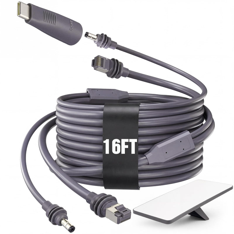Sabary 2 in 1 Compatible with Starlink Mini Ethernet Cable 16.4 FT Rj45 Ethernet Cable, DC, DC to C Power Cables Relacement Waterproof Plug and Play Accessries for Boat Car