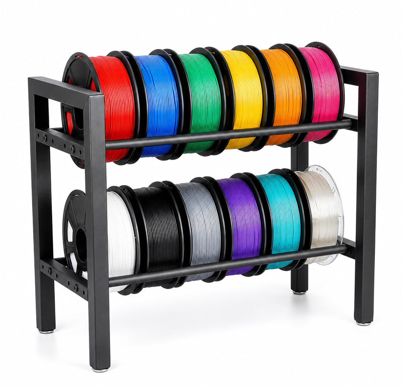 2-Tier Filament Storage Rack, Metal Rolling Spool Holder Stand, 3D Printer Filament Organizer Shelf for Tabletop,Holds up to 12×1kg Spools-Anti Slip- Ideal for Home, Office, Workshop