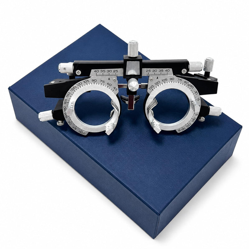 Trial Lens Frame Classic Black & Silver 73g Fully Adjustable Optical Trial Frame for Vision Testing with 48-80mm PD & 360° Lens Rotation