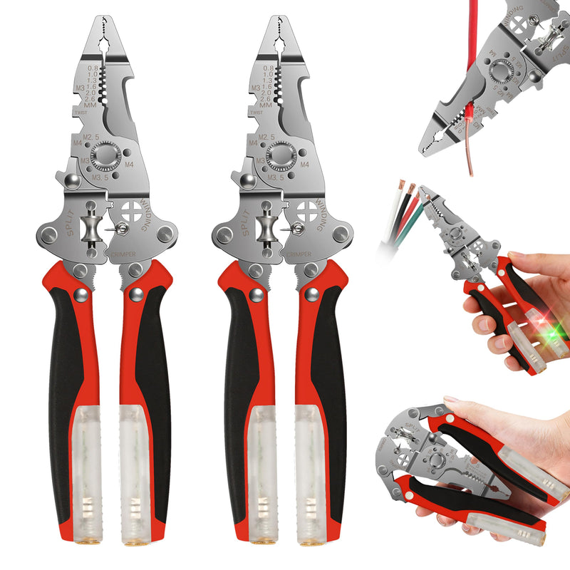 [2-Pack] 16-in-1 Professional Wire Stripper with 12-250V Voltage Tester, Heavy Duty Foldable Electrician Pliers for Stripping, Cutting, Crimping & Twisting, Versatile Electrical Tool Set 2