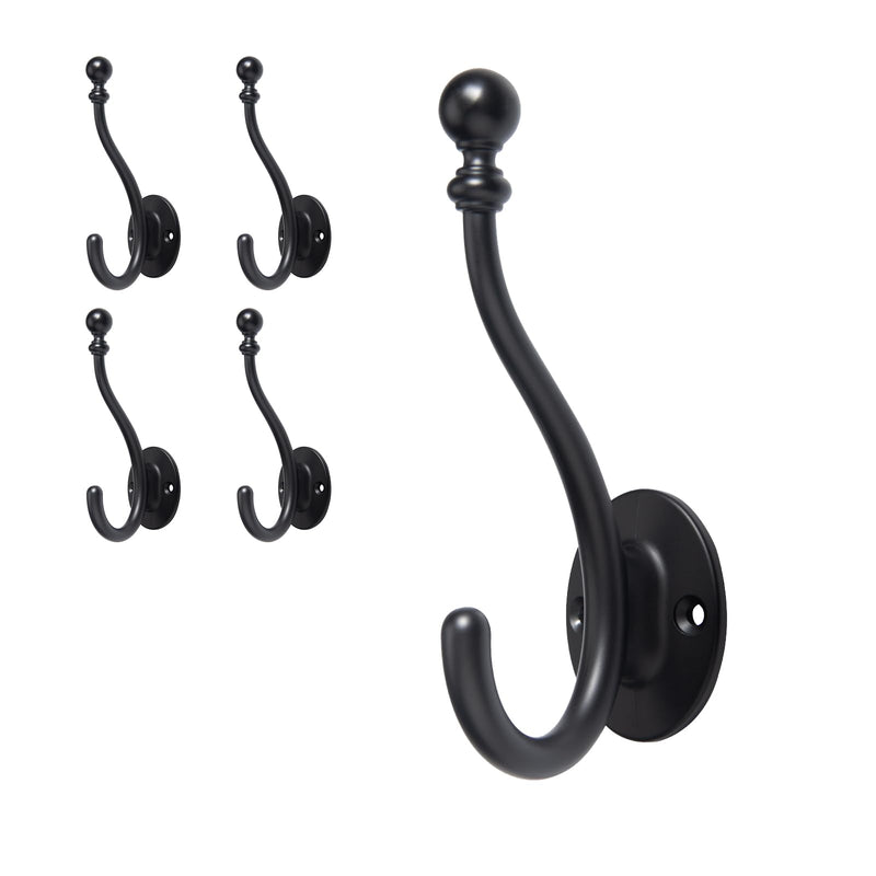 AVICCI 5 Pack Coat Hooks Matte Black Coat Hook,Heavy Duty Hooks Decorative Wall Hooks for Bathroom Bedroom Kitchen Towel Robe Clothes Cabinet Closet Bathroom Hardware