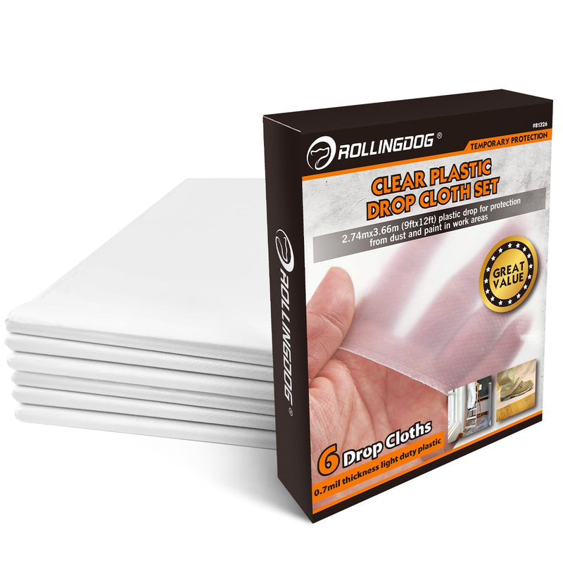 ROLLINGDOG 6 Pack Plastic Drop Cloths 12' x 9' 6 pc