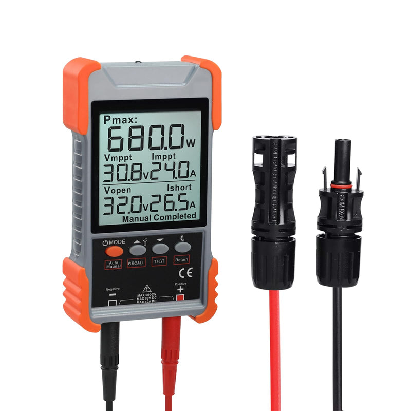 Rechargeable Solar Panel Tester MPPT Meter Solar Power Tester, 2000W 90V/40A PV Panel Monitor, Auto/Manual Test, LCD Screen, TPR Anti-Drop, Overvoltage/Overcurrent/Reverse/Temp Protection