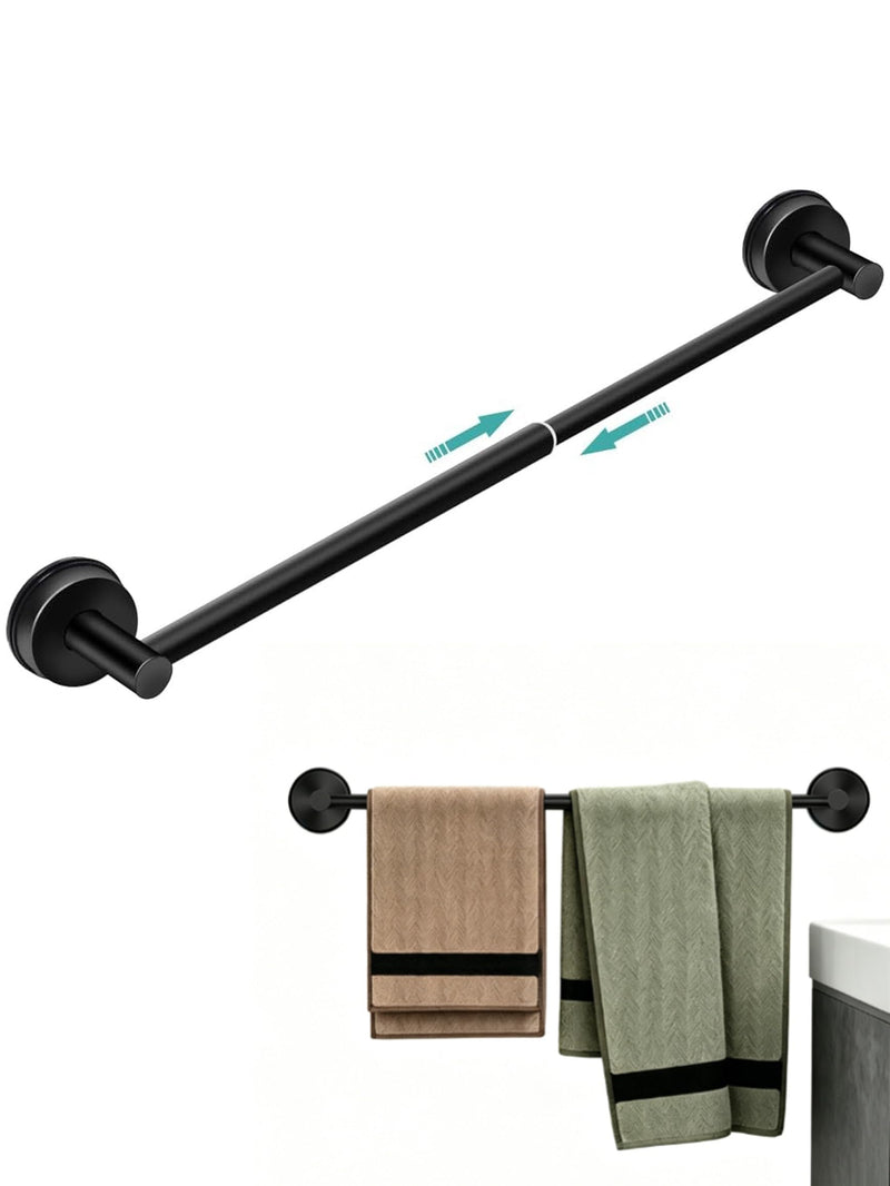 14.6 to 24 Inches No Drill Suction Cup Towel Bar for Shower Glass Door & Tile Wall, Stainless Steel Wall Mounted Towel Rack，Removable Bathroom Organizers & Storage for Renters Apartment (Matte Black)