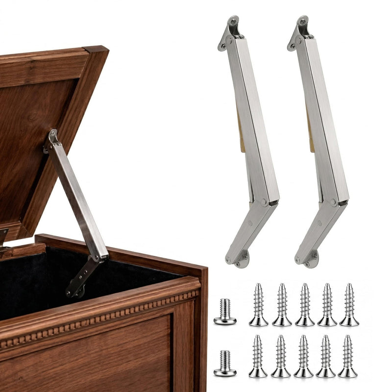 200N Heavy Duty Lid Support Hinge with Soft Close, 2 Pack Toy Box Hinges with Anti-Pinch Warning Stickers, Slow Closing Chest Hinges for Heavy Wooden Toy Box, Cedar Chest, Storage Trunk, Easy Install 200N