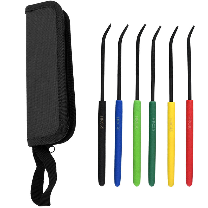 Hardness Test File Set, Set of 6 Color Coded HRC 40-65 for Steel Testing | High carbon steel with non-slip handles, comes with zippered storage pouch for on-site hardness checks