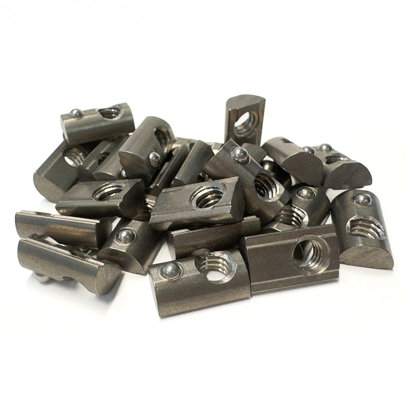 15 Series 1/4"-20 Stainless Steel Self-Aligning Roll-in T-Nuts with Ball Spring (25-Pack) – 8020-Compatible T Slot Hardware for Aluminum Extrusion