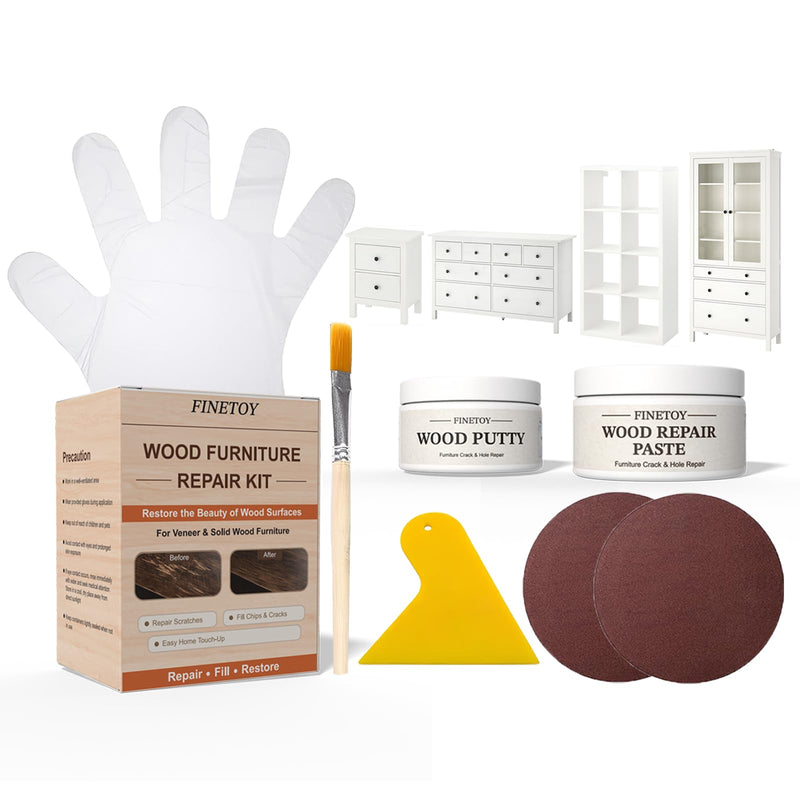Wood Furniture Repair Kit (White/White Stain) for IKEA White/White Stain for Hemnes / Kallax / Bestå / Malm / Brusali / Pax / Nordviken / Storklinta / Gullaberg / Billy / Alex / Lagkapten / Lack / Micke