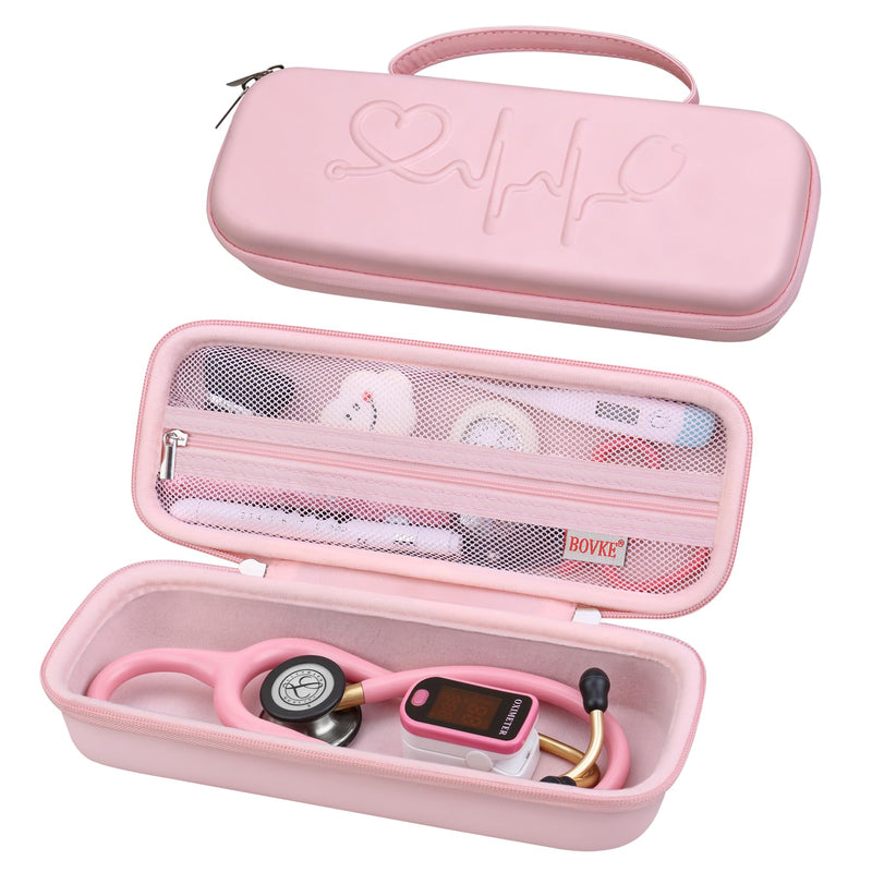 BOVKE Stethoscope Case, Portable Stethoscope Bag for 3M Littmann Classic III, Cardiology IV, Lightweight II S.E, MDF Stethoscopes, Carrying Storage Organizer for Nurse Essentials for Work, Pink