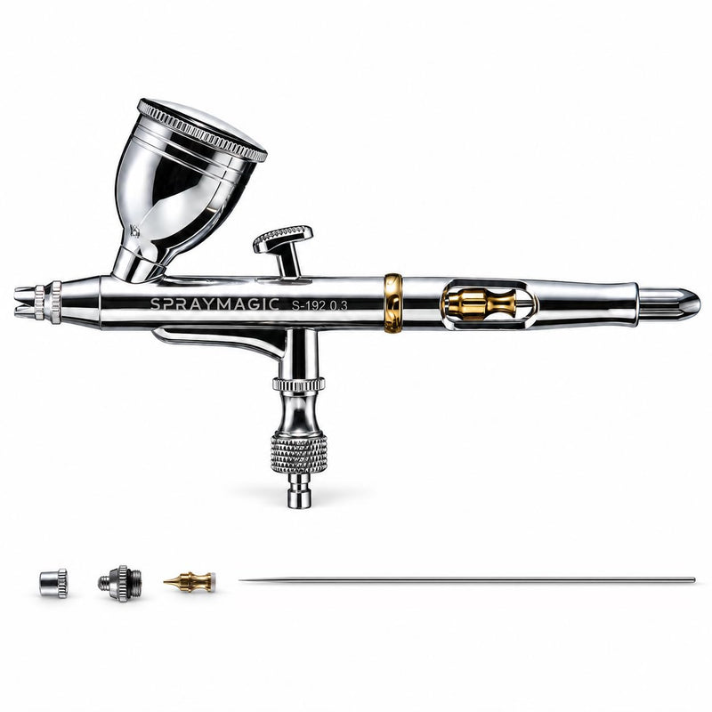 SPRAYMAGIC Airbrush Pen, 0.3mm Fine Spray Airbrush with Ergonomic Trigger & Detachable Cup for Illustration Automotive Textile Cake Decor Fixed fluid cup
