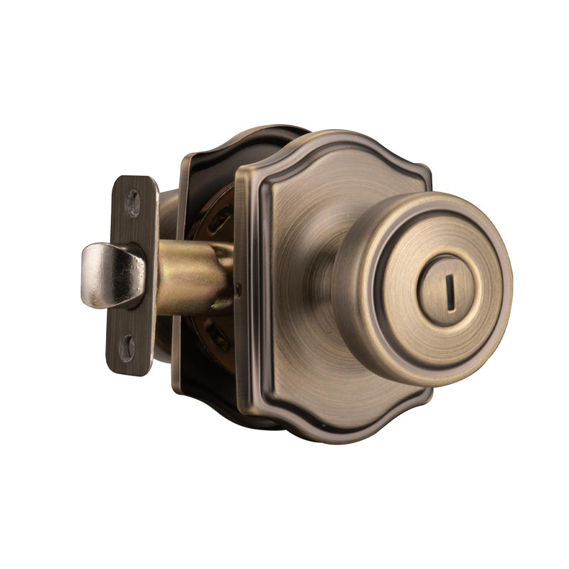 Antique Brass Door Knobs for Privacy Bath & Bedroom with Turn Lock, Interior Door Knobs with Camelot Trim 1 Antique Brass