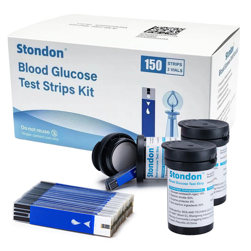 Stondon Blood Glucose Test Strips and Lancets, 150 Test Strips + 150 Lancets, Compatible with Stondon G430/G520/G425-3 Glucose Meters, No Coding Blood Sugar Testing Supplies