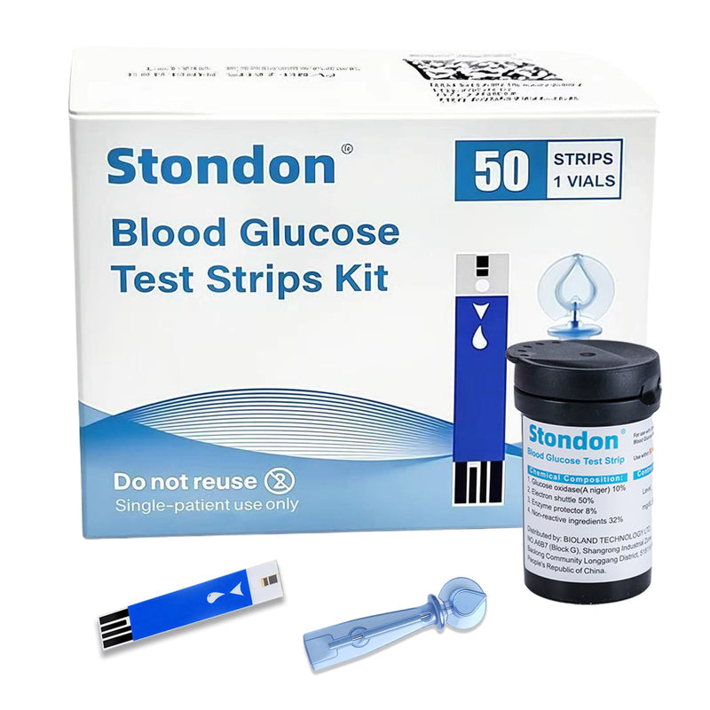 Stondon Blood Glucose Test Strips and Lancets, 50 Test Strips + 50 Lancets, Compatible with Stondon G430/G520/G425-3 Glucose Meters, No Coding Blood Sugar Testing Supplies