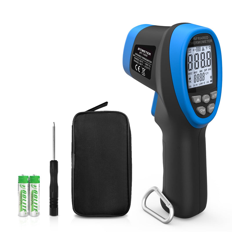 BTMETER Infrared Thermometer Laser Temperature Gun 30:1, -58°F to 2732°F | Non-contact Industrial IR Pyrometer for high-temp surface measure Cooking Meat Food, Adjustable Emissivity(Not for Human)