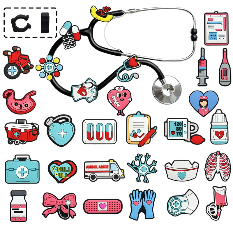 30 Pcs PVC Material Cartoon Medical Elements Stethoscope Charms | Stethoscope Accessories for Nurse Medical Worker Can Also Be Used for Decorating Pen Caps and Blood Pressure Monitors