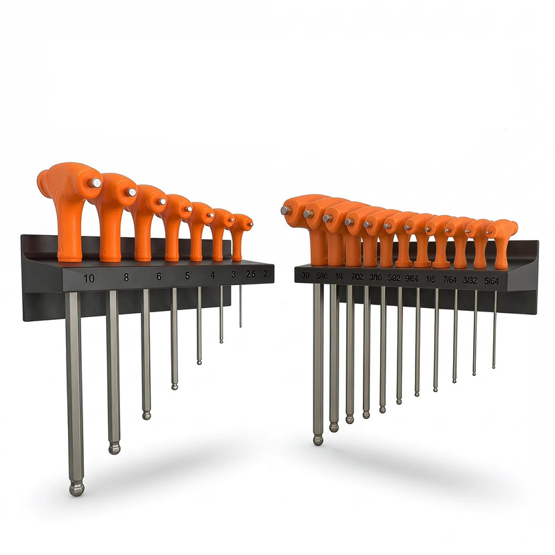 Magnetic T-Handle Hex Key Holder Set for ICON, Fits SAE, Metric & Torx Sets, Heavy Duty Wall Mount Organizer Rack, Secure Tool Storage for Garage Workshop (SAE & Metric Set) SAE & Metric Set